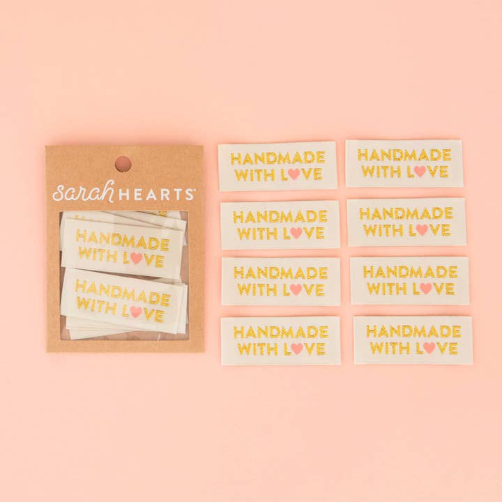 Sarah Hearts - Wholesale Craft Supplies - Handmade with Love Gold Sewing Woven Labels Tags