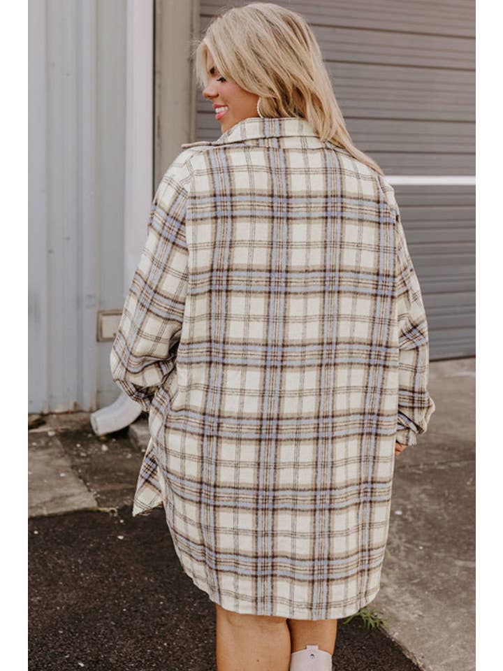 Vit Rand Vit rutigt tryck tunika plus storlek schacket med slitsar för wholesale på Faire1