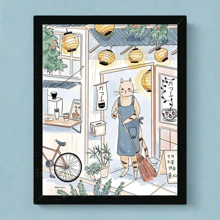 Katzen-Café gerahmter Druck für den Großhandel von Ingrid Press