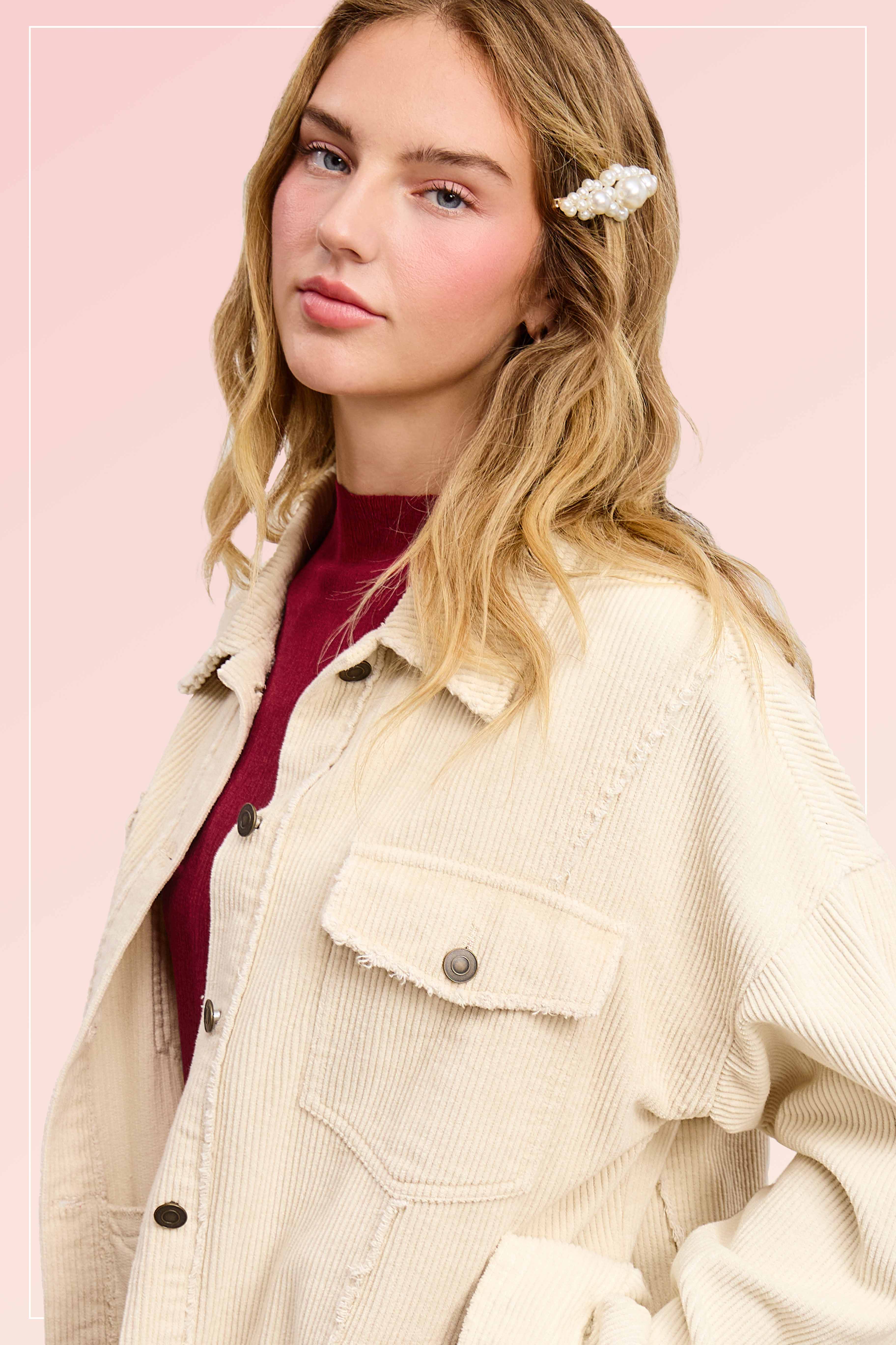 La Miel - Vente Veste – femme - Veste surdimensionnée en velours côtelé lavé avec boutons - JKT17826