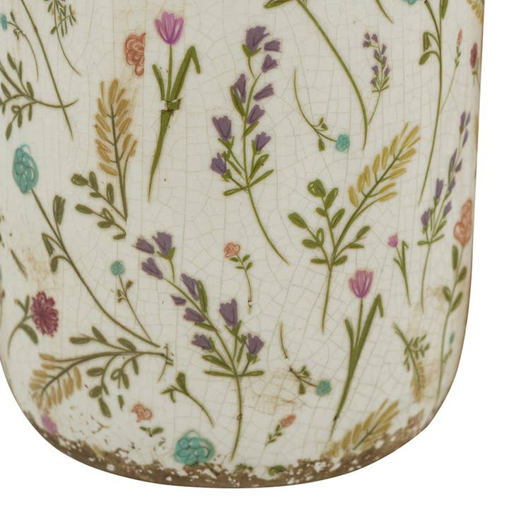 Paris Loft Inc - Wholesale Vase - Ceramic Cylinder Vase with Multi-Colored Floral Motifs 2