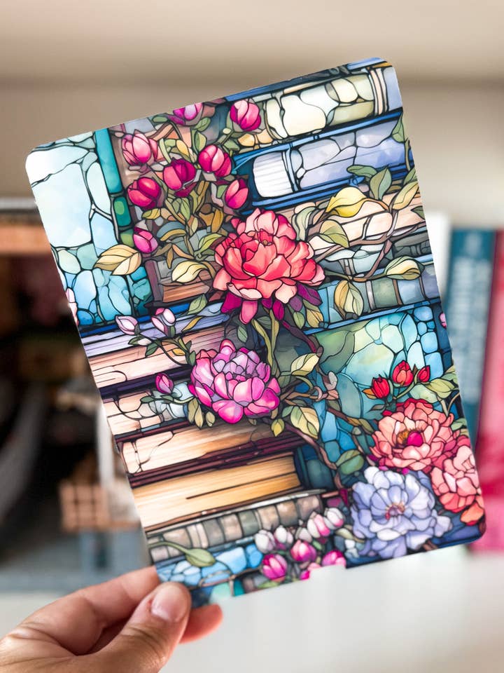 Stained Glass Design Kindle Case Insert Books and Floral Stained Glass Kindle Insert for wholesale by Violet Moon Studio