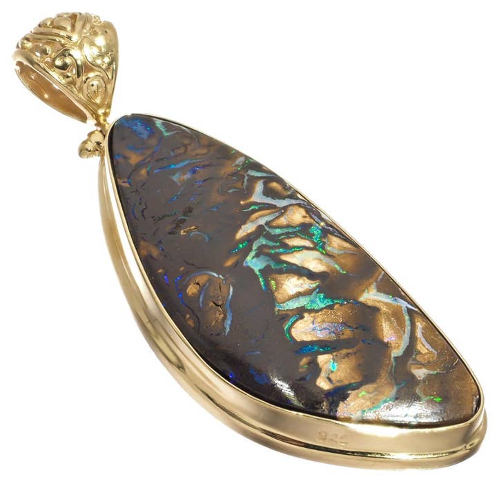 Vermeil goud verguld 925 zilver flits Australische boulder opaal hanger, 5,7 cm voor wholesale door FifiRose