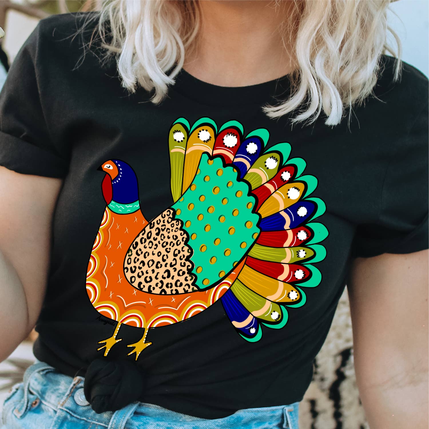 Anagails - Vente T-shirt sérigraphié – femme - Dinde colorée