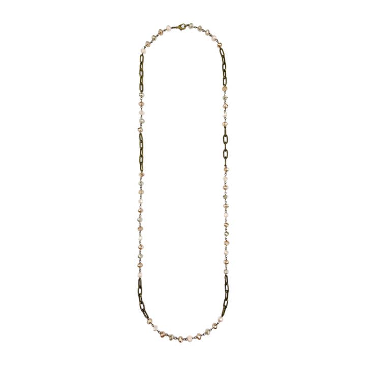 Collana a strati con cristalli color crema e catena della collezione Boho per la vendita all'ingrosso da parte di VLU STYLE