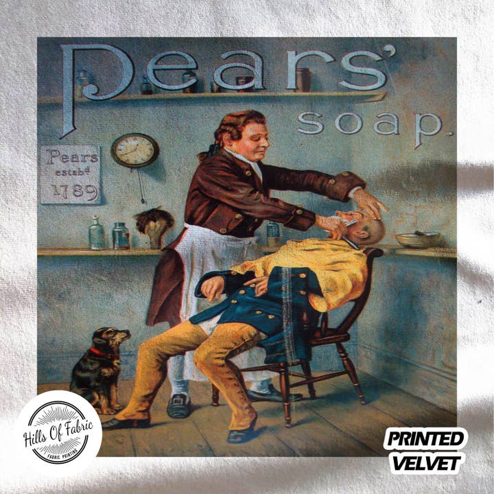 Pears Soap Barbers Printed Fabric Panel for wholesale by Hills Of Fabric