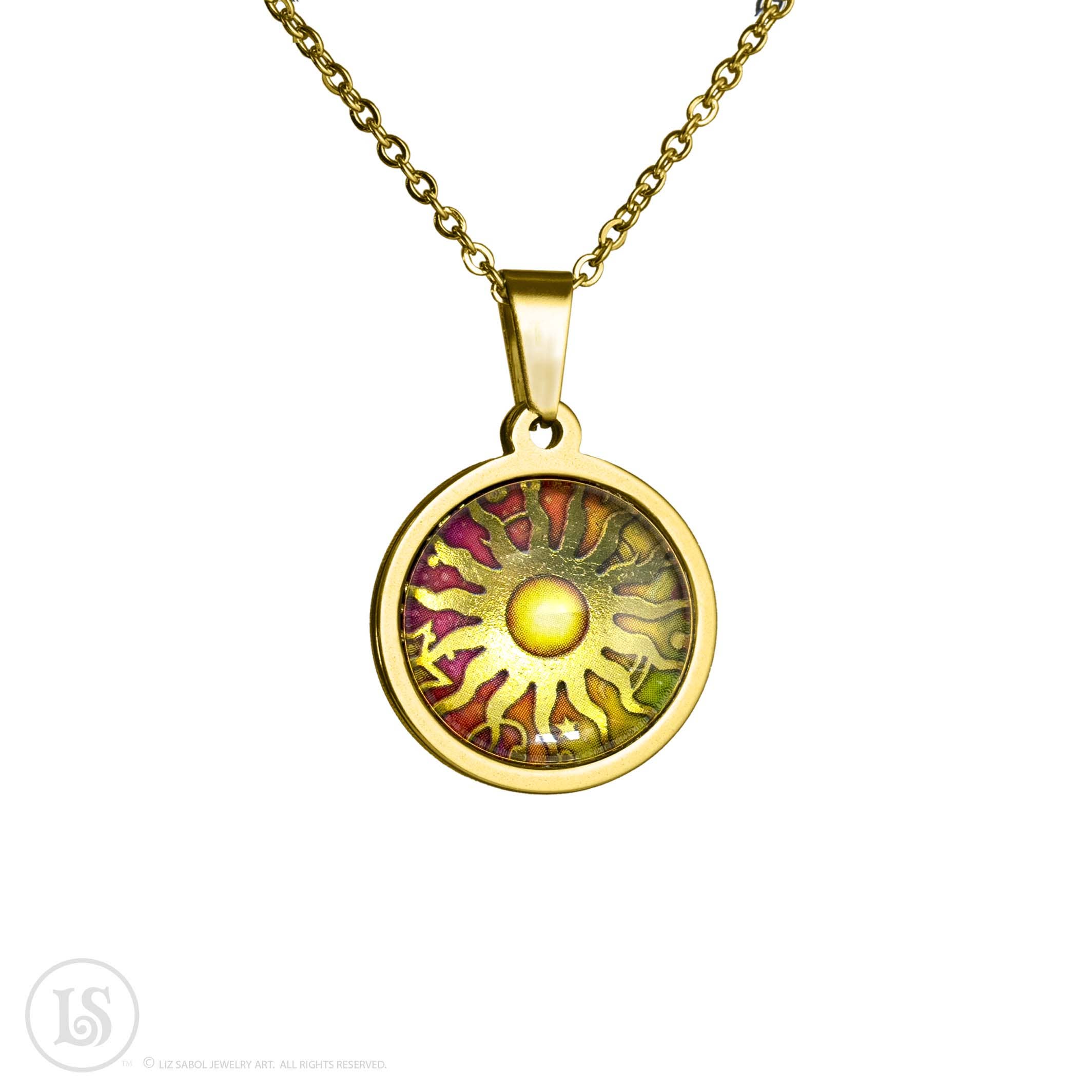 Liz Sabol Jewelry Art - Wholesale Pendant/Charm Necklace - Celestial Centered Sun, 19mm, Pendant1