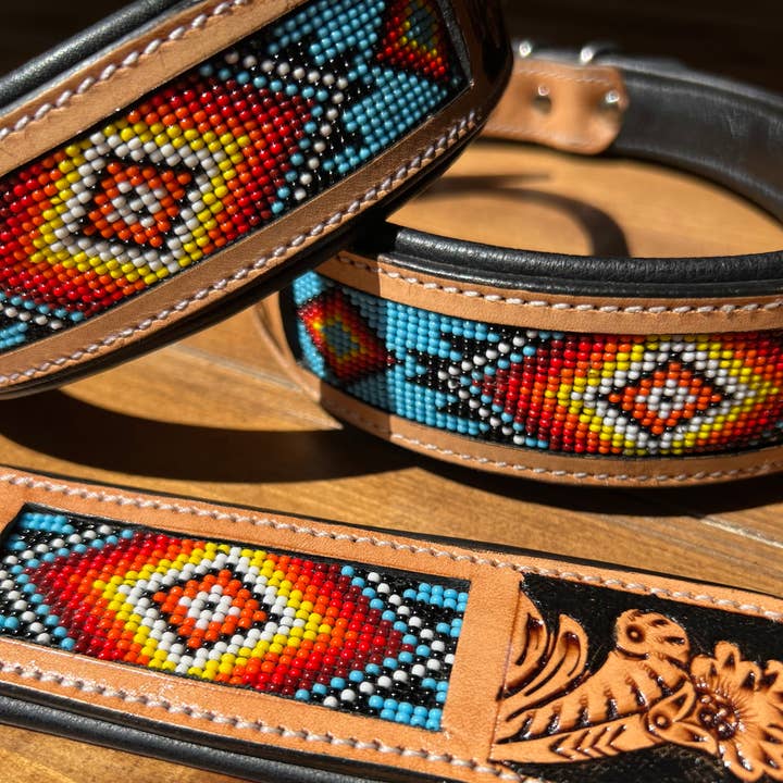 Collier pour chiots - Cuir Western usiné avec perles pour la vente par Westrian International
