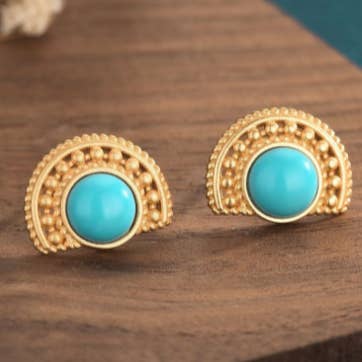 Puces d'oreilles en or et turquoise pour la vente par Bright MacMing