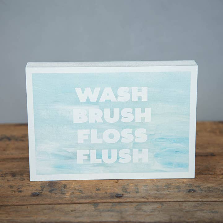 Blockskylt - ”Tvätta borsttråd Flush” för wholesale av Tiny House Vintage and Art