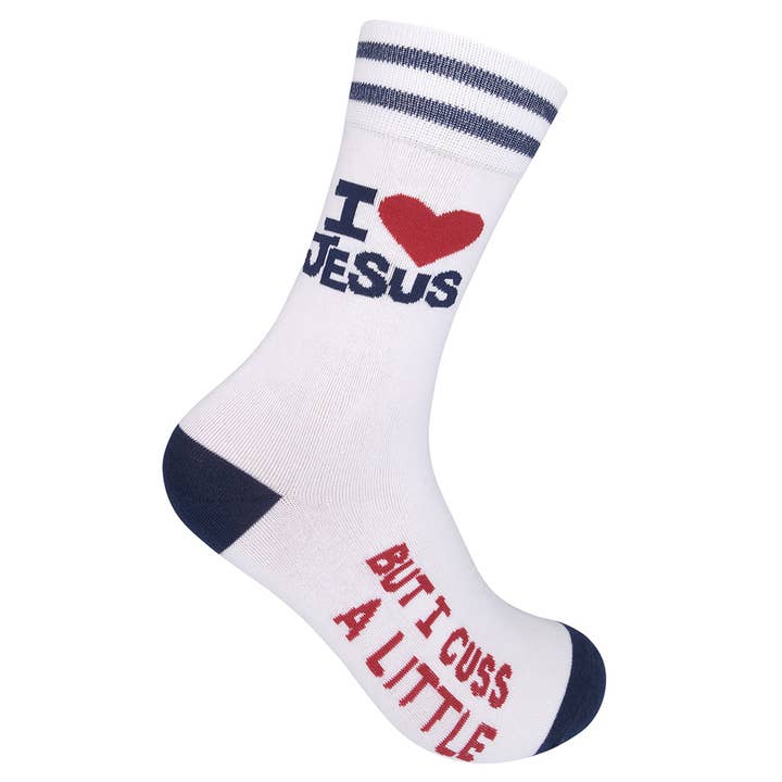 Funatic - About Face Designs - Nice Enough Merch Co - Wholesale Socks - Unisex - I Love Jesus (But I Cuss) Socks | Funny | Funatic8