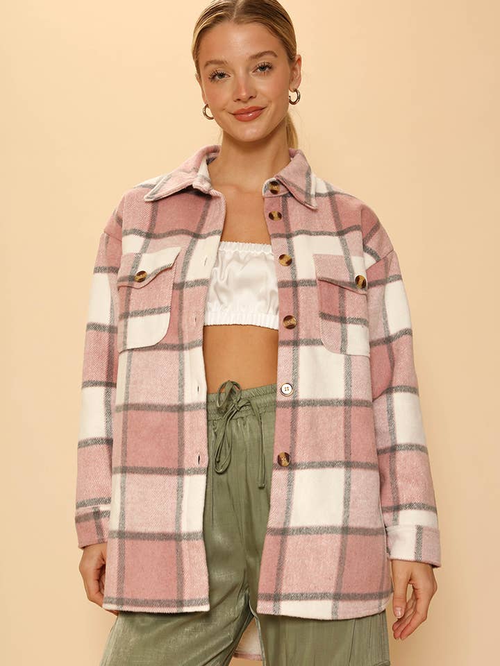 Sherpa lined plaid jacket for wholesale by Miss Sparkling