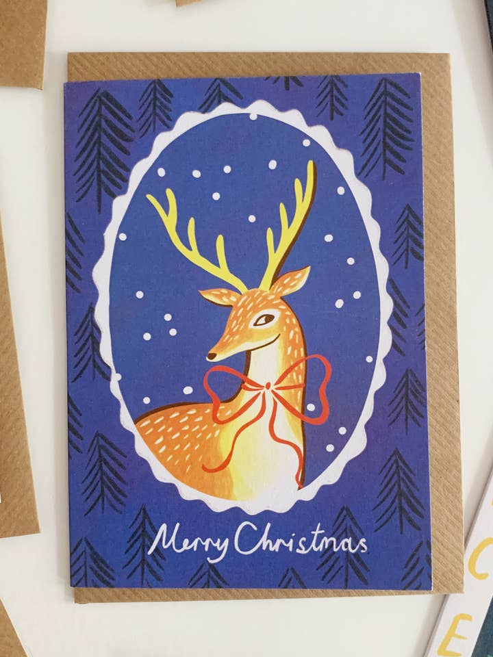 Tarjeta de Navidad Wild Deer para venta al por mayor de Kitty Kenda Papergoods