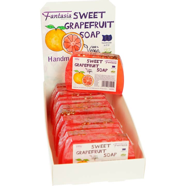 Display met 12 x zoete grapefruitzeep 10 x 6,7 cm 100 g voor wholesale door Fantasia R. Espig KG