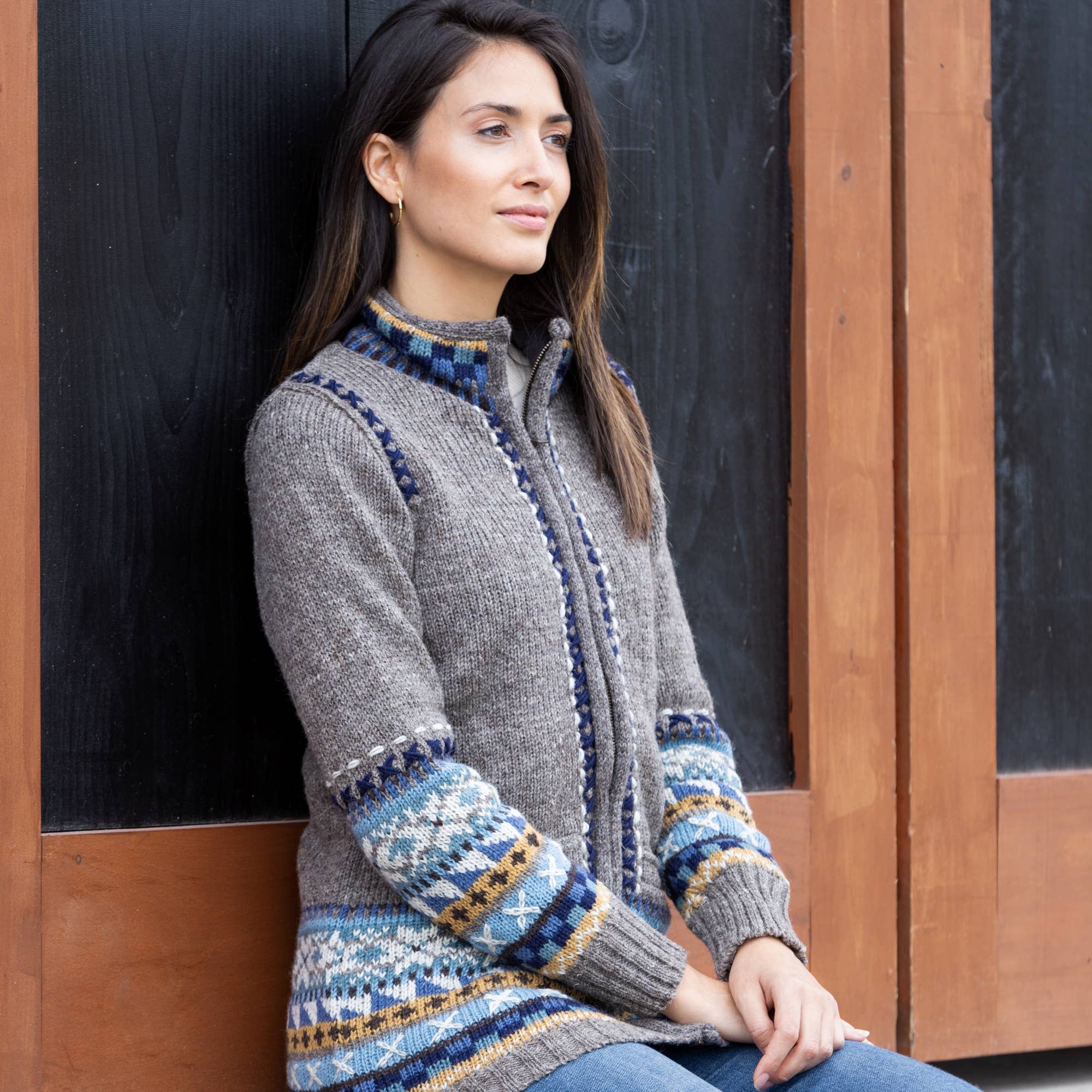 Lost Horizons Knitwear – Ships from USA - Vente Pull en maille – femme - Pull en laine tricotée Kirstin avec bordure à motif nordique6