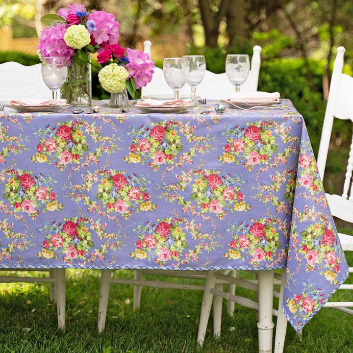 Cottage Rose Oilcloth - Periwinkle for wholesale by April Cornell