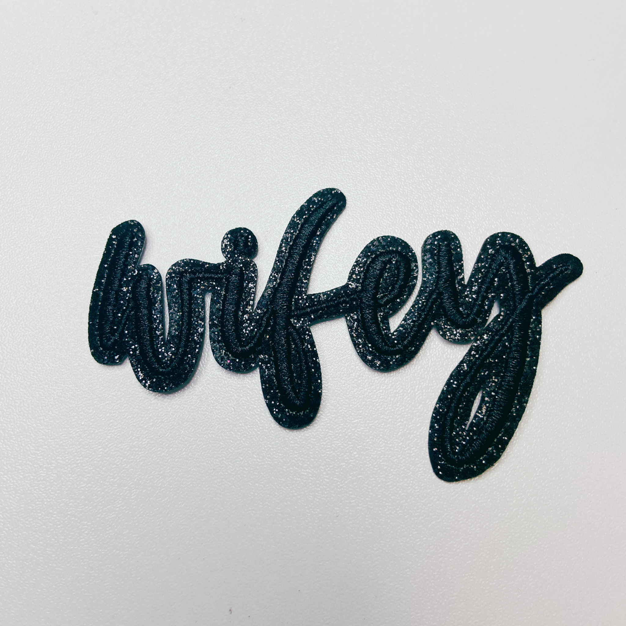 TEELUX - Wholesale Patch - 3" WIFEY in white or Black w Sparkle  -  Embroidered Hat Patch0