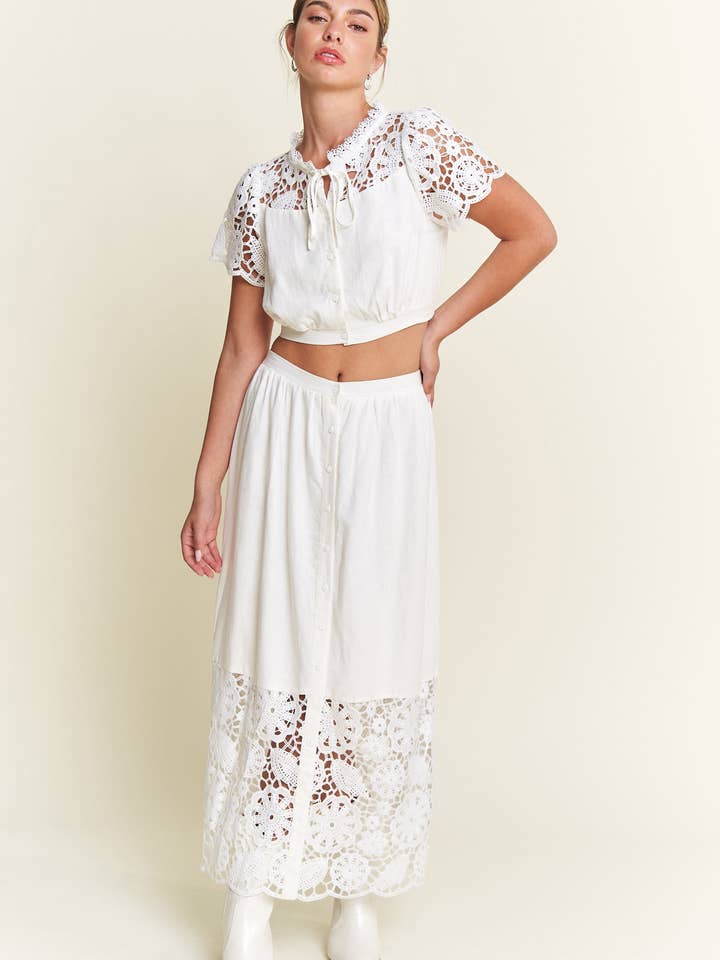 Ivory Lace Detail Button Down Long Skirt for wholesale on Faire