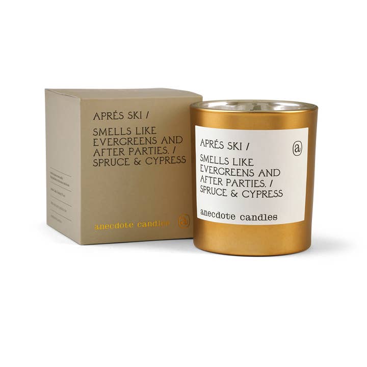 Anecdote Candles - Wholesale Jar/Filled Candle - Apres Ski (Spruce & Cypress) Gold Tumbler Candle