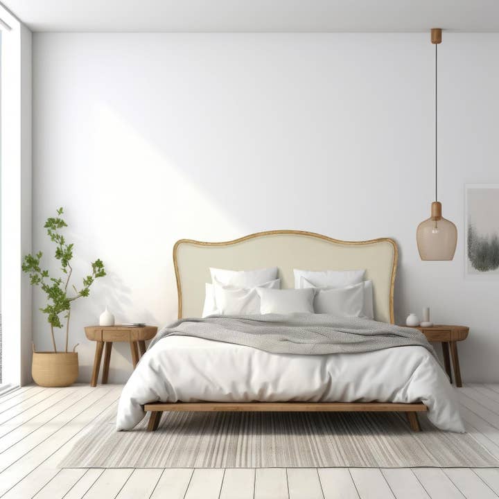 Natural Elegant Oak And Linen King Size Headboard For Bedrooms for wholesale on Faire