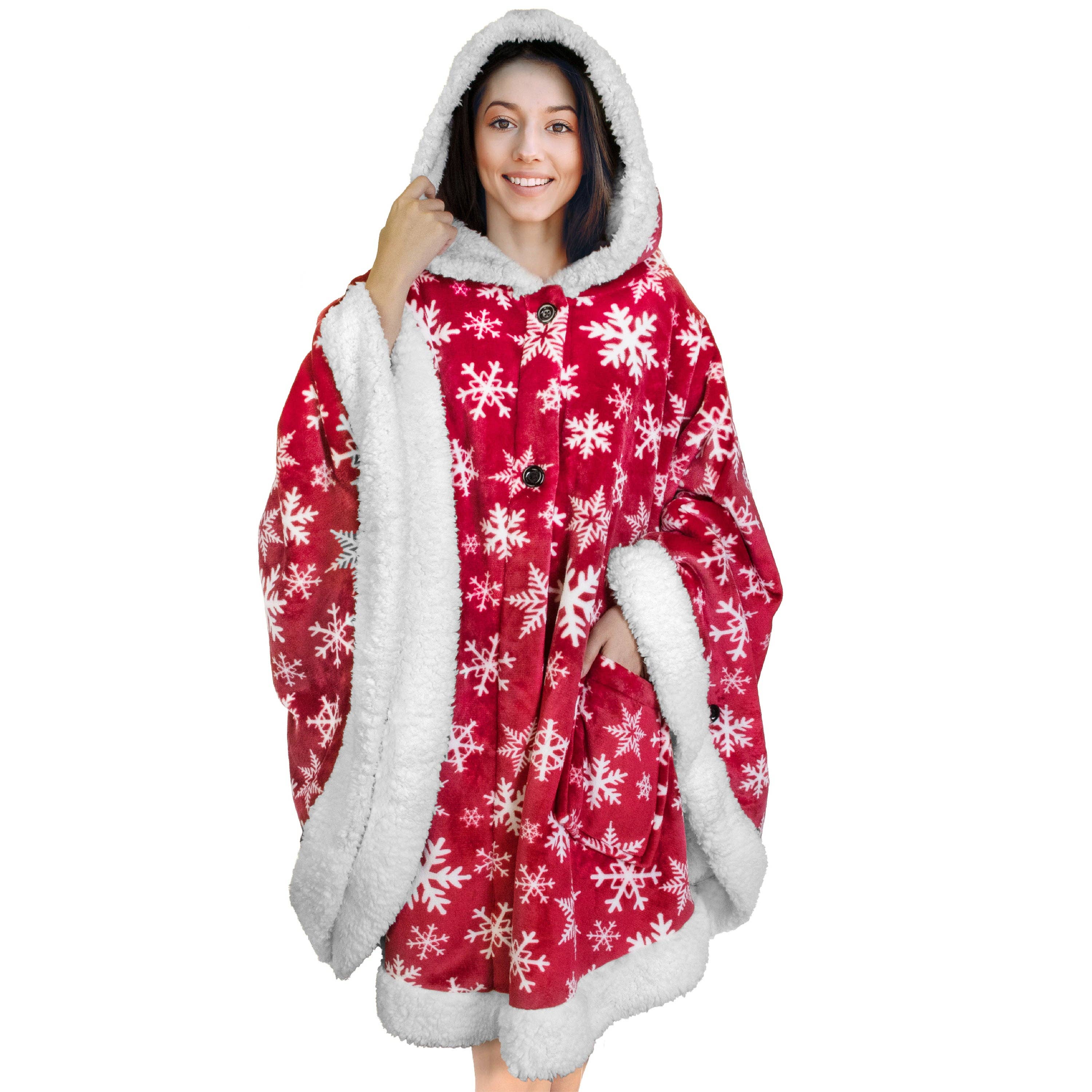 Pavilia – wholesale Poncho – Women's – Angel Wrap Hoodie Sherpa Poncho Blanket9