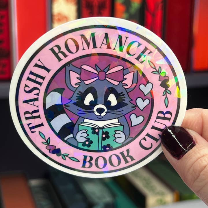 "Trashy Romance Book Club" Holographic Sticker - Raccoon for wholesale by FatedFiction