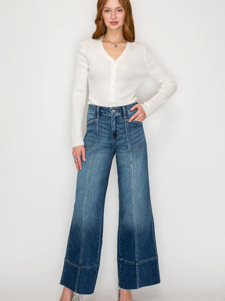 ECO FRIENDLY FABRIC TUMMY CONTROL PALAZZO JEANS for wholesale by ARTEMIS VINTAGE