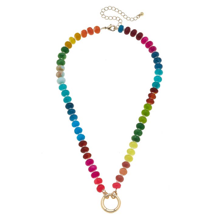 Lucy Gemstone Beaded Charm Necklace Base in Rainbow Multi for wholesale by Canvas Style