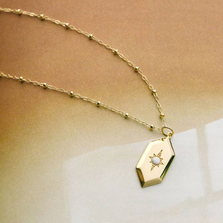 Sloane Opal Amulet Necklace in Gold for wholesale by The Land of Salt