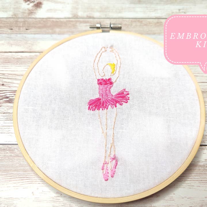 Kit da ricamo a forma di ballerina, kit di ricamo a mano prestampato, Regno Unito per la vendita all'ingrosso da parte di Kims Crafty Corner