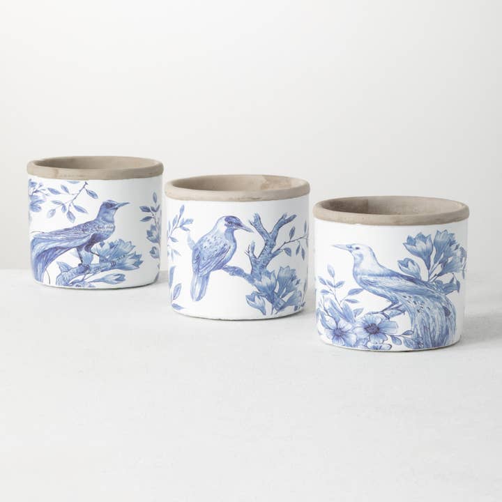 Sullivans Home Decor - Wholesale Plant Pot - Bird Patterned Pot Set Of 3