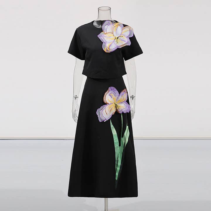 SY616 Ensemble élégant haut et jupe brodés de fleurs 3D pour la vente par Sanyao Fashion