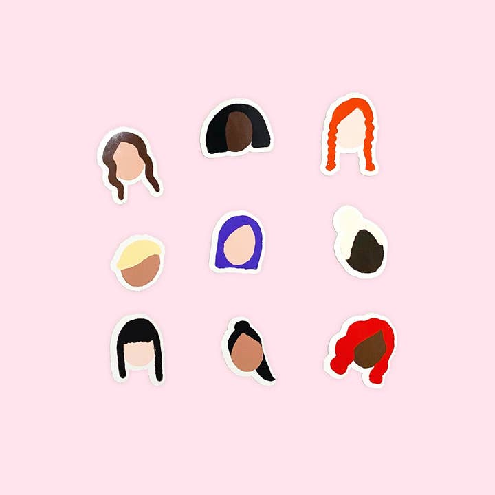 Ensemble d'autocollants pour filles - Autocollants de coiffures illustrées pour femmes (lot de 9) pour la vente par Evesdrop Designs