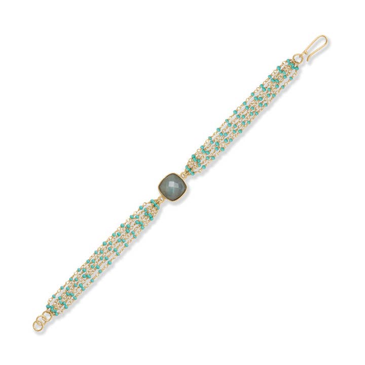 8" Beaded Turquoise and Square Labradorite Bracelet for wholesale by Silver Stars Collection