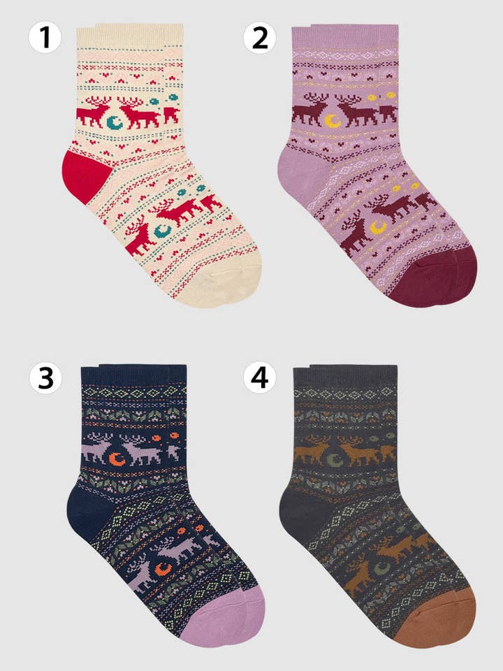 Women's Crew Winter Night Deer Socks for wholesale by 7DAYSSOCKS