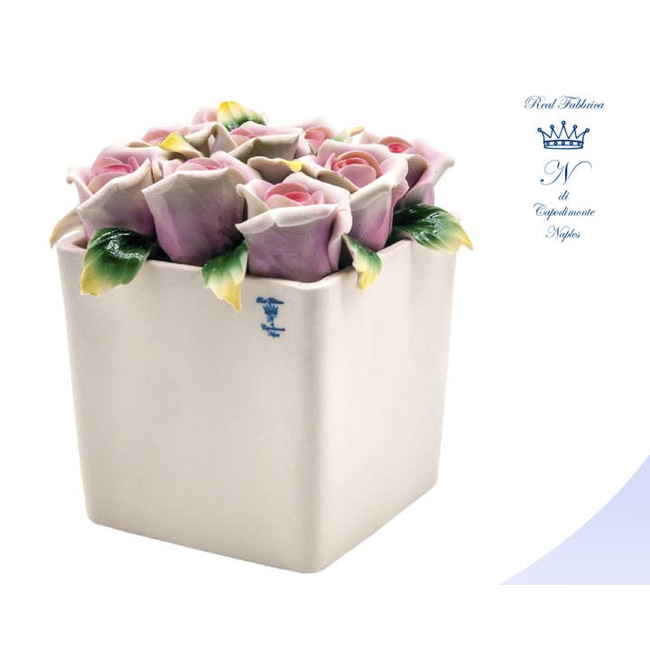 Rose Rose Vase handmade in Fine Porcelain in Italy for wholesale by REAL FABBRICA DI CAPODIMONTE S.r.l.