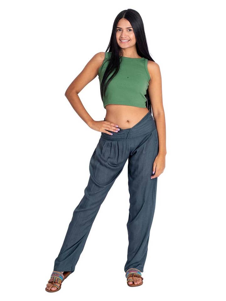 Kimago Look - Wholesale Pants - Women's - Straight Gray Viscose Pants with Front Peak Detail1