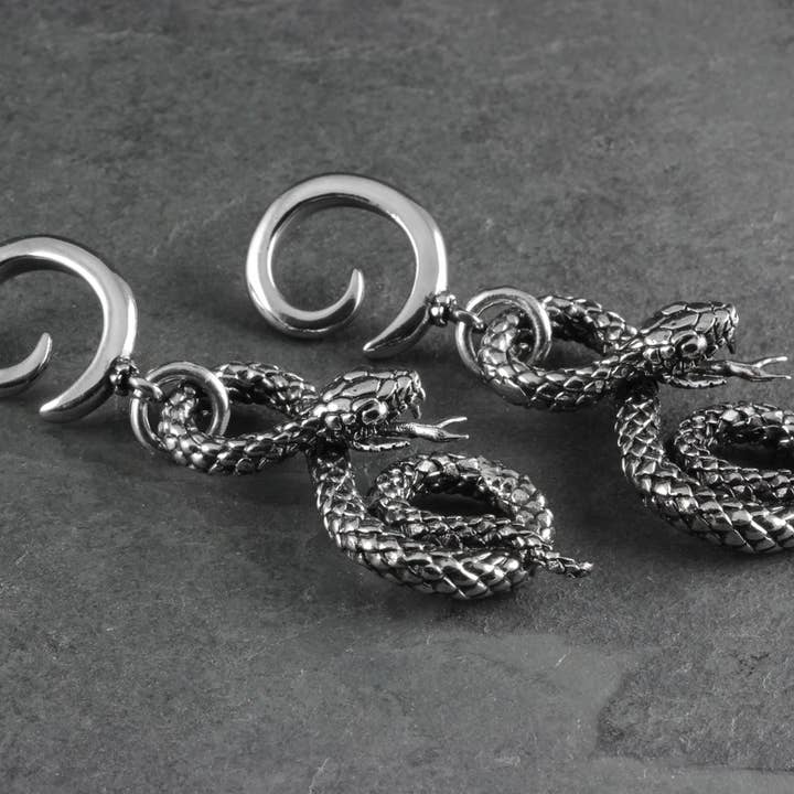 Spiral Snake Gauged Spiral Earrings - Silver for wholesale by Lost Apostle
