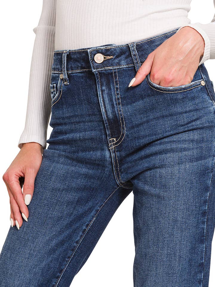 DARK ..._ High Rise Bell Bottom Stretchy Jeans for wholesale on Faire