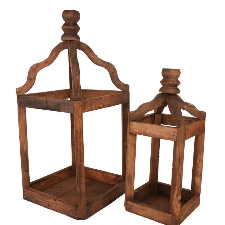 Pinnacle Farmhouse Wood Lantern-Set of 2-Rustic-Brown-NEW for wholesale by My Amigos Imports