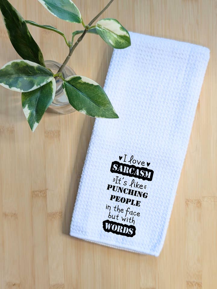 Tea Towel Waffle Fabric Kitchen Cow Funny Sarcastic 16"x24" for wholesale by Creations by Terra