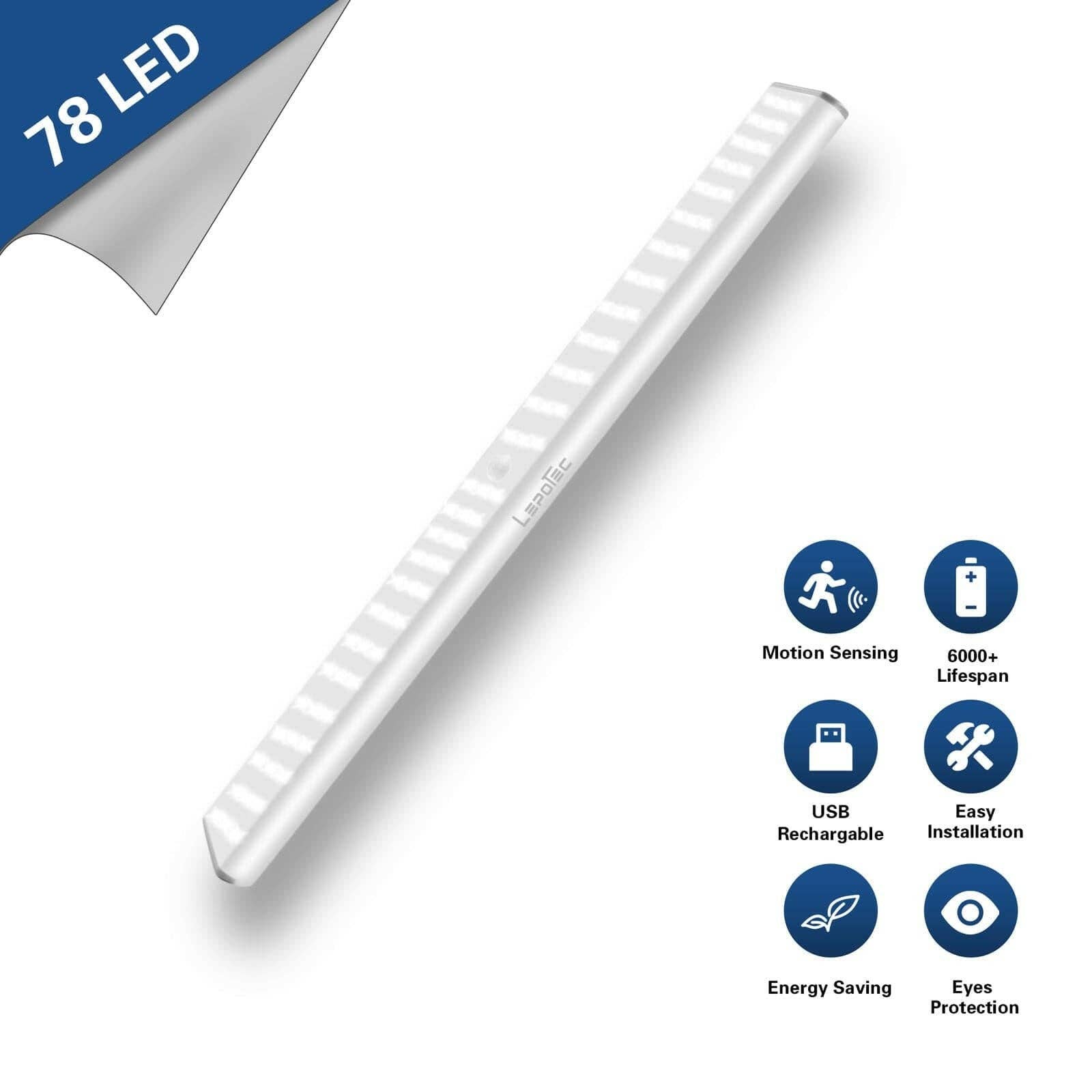 LEPOTEC INC - Wholesale Light Bulb/Puck - Lepotec 78 LED Wireless Under Cabinet Motion Sensor Lights - Quick & Easy Setup3