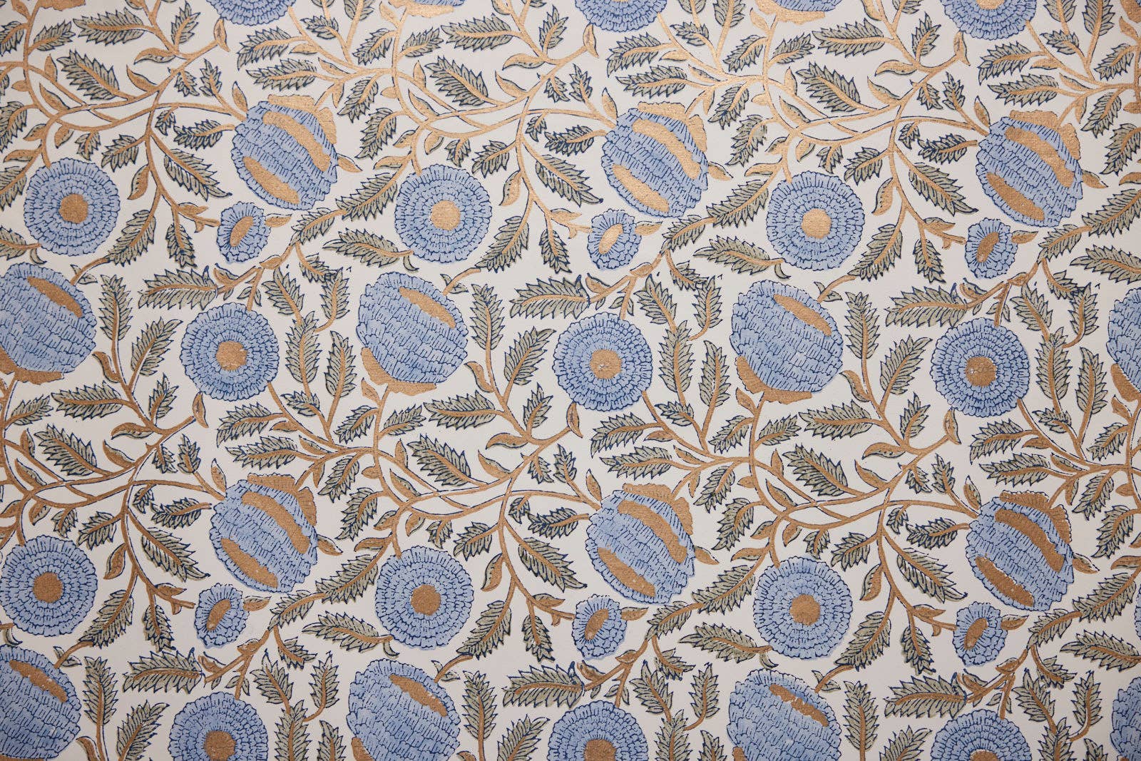 Paper Mirchi - Wholesale Flat Wrap - Block Printed Wrapping Paper Sheets-Marigold Glitz BlueStone4