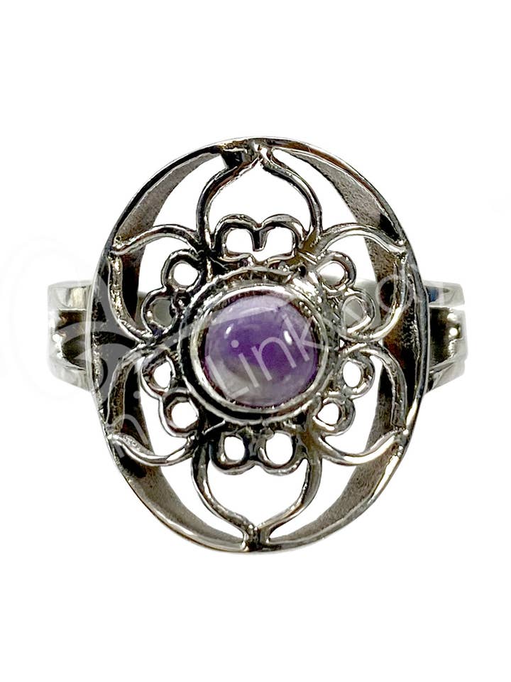 (PC)STERLING SILVER - RING, ADJUSTABLE LOTUS AMETHYST for wholesale by Oceanic Linkways Inc
