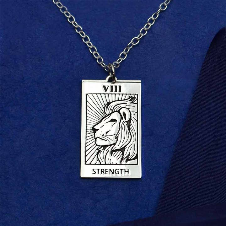 Sterling Silver Strength Tarot Card Necklace for wholesale by Nina Designs