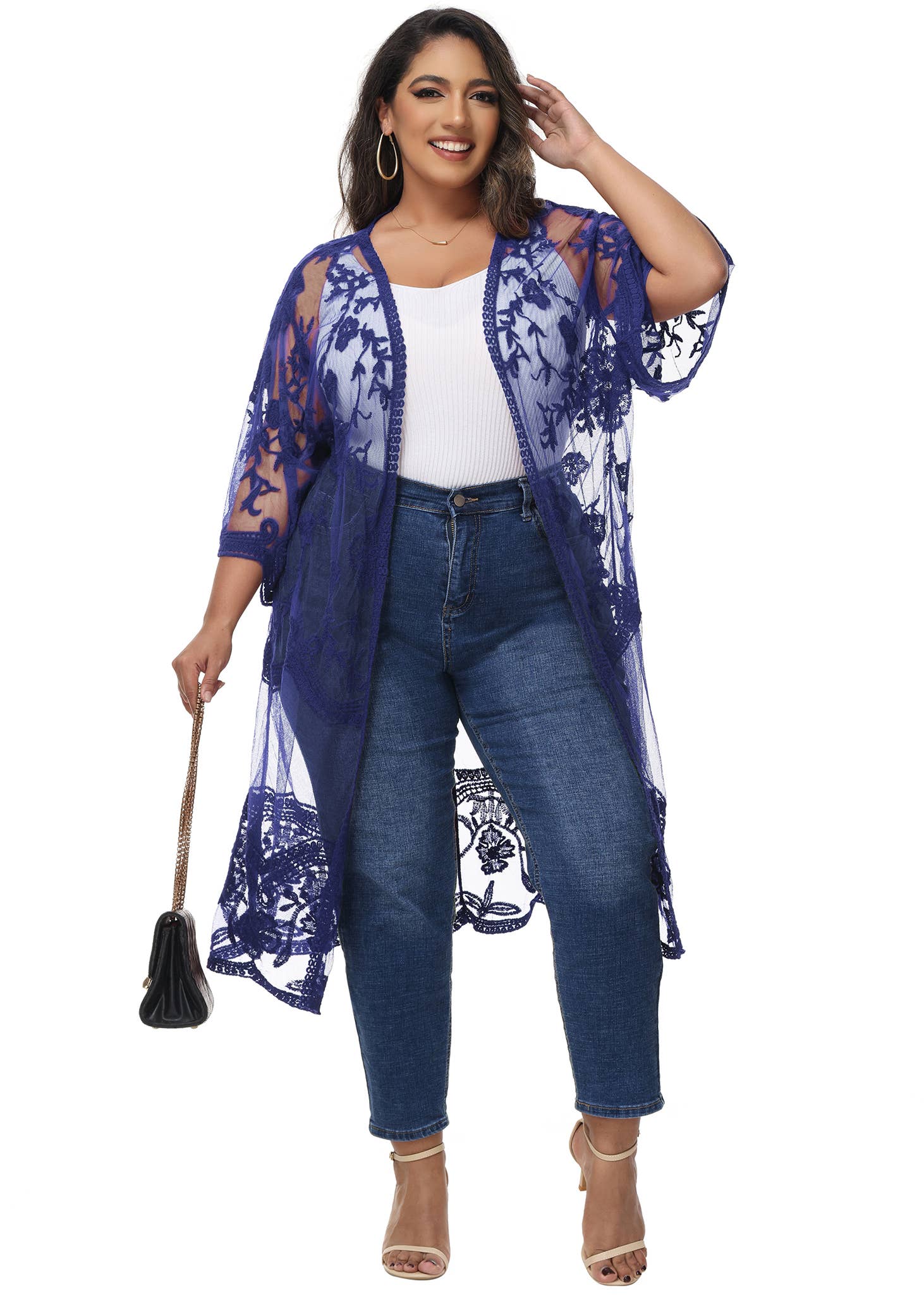 Anna Kaci Wholesale - Wholesale Cardigan - Women's - Women's Plus Size Lace Cardigan Open Front Floral Cardigan26