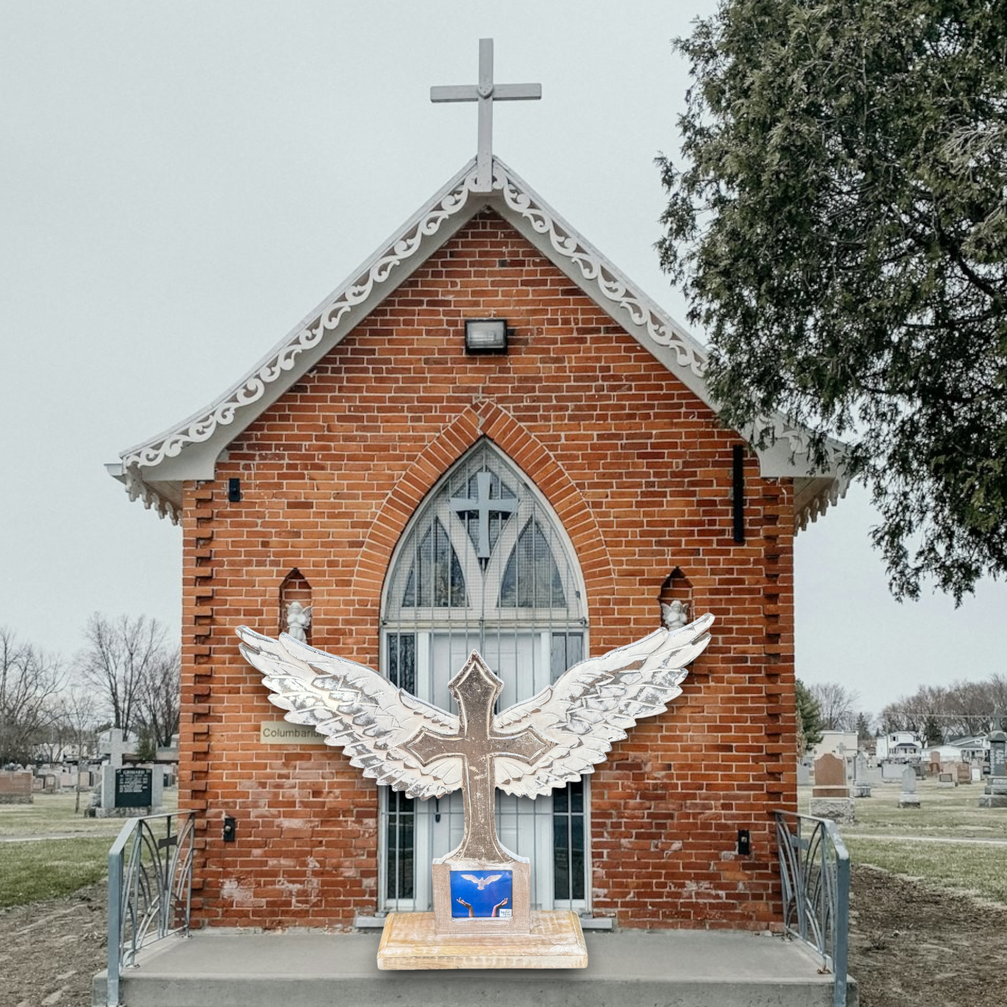 Wilco Home - Wholesale Wall Cross - Carved Wood Memorial Cross with Angel Wings and Photo Frame8