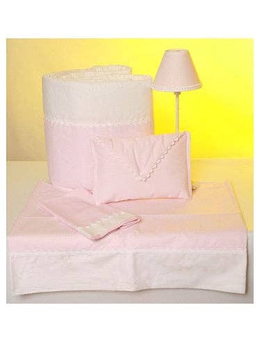 Sandra Adrubau - Wholesale Bedding Blanket - Kids & Baby - Duvet cover pack and sheet set for baby in pink gingham design and white lace for a 60 crib and top quality cotton3