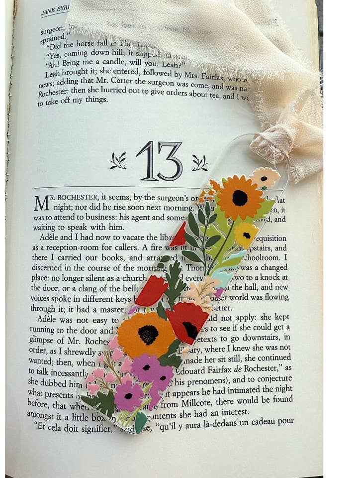 Segnalibro acrilico con design floreale artistico e nastro per la vendita all'ingrosso da parte di Typo Lettering Co