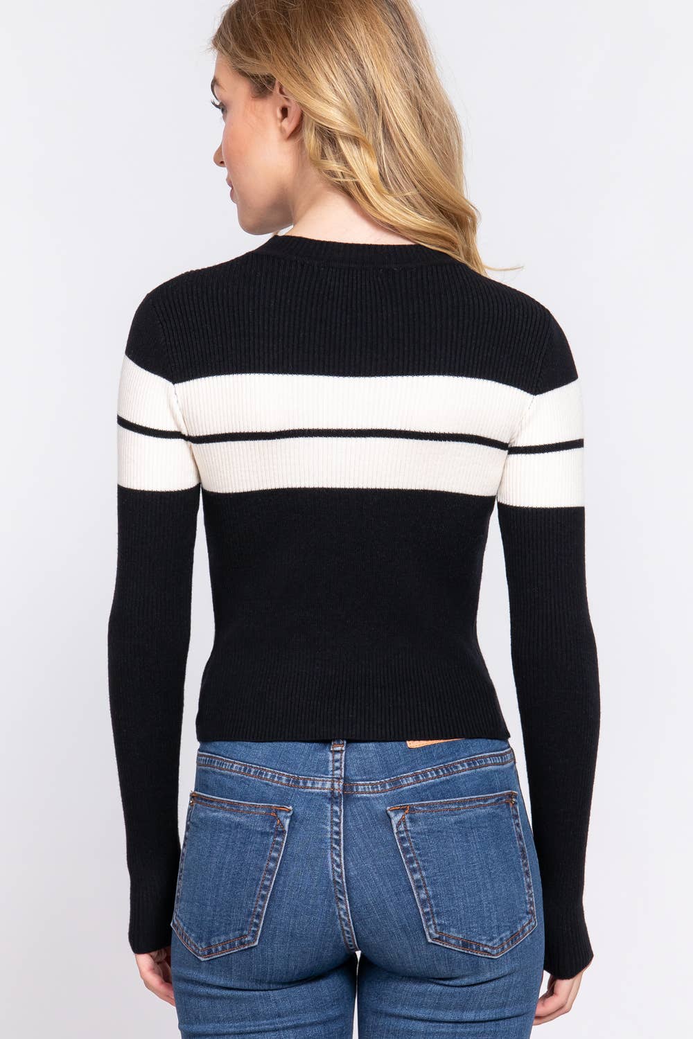 Active Basic | Active USA – wholesale Knitted jumper – Women′s – Long Sleeve Mock Neck Stripe Rib Sweater 9